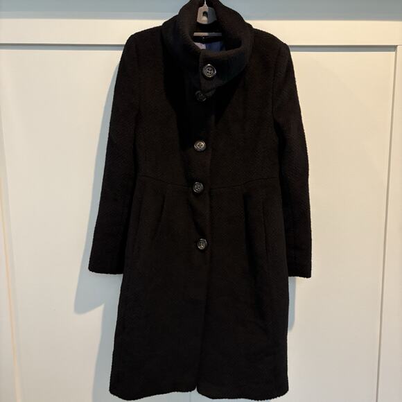 Searle Coat Women 8 Black Wool Alpaca Mid-Length Stand Collar Classic Overcoat - Picture 1 of 15